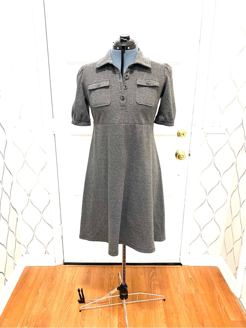 Gap Maternity Gray Knit Collared Dress Medium Empire Waist M #3